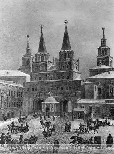 Москва, Воскресенские ворота и часовня, гравюра